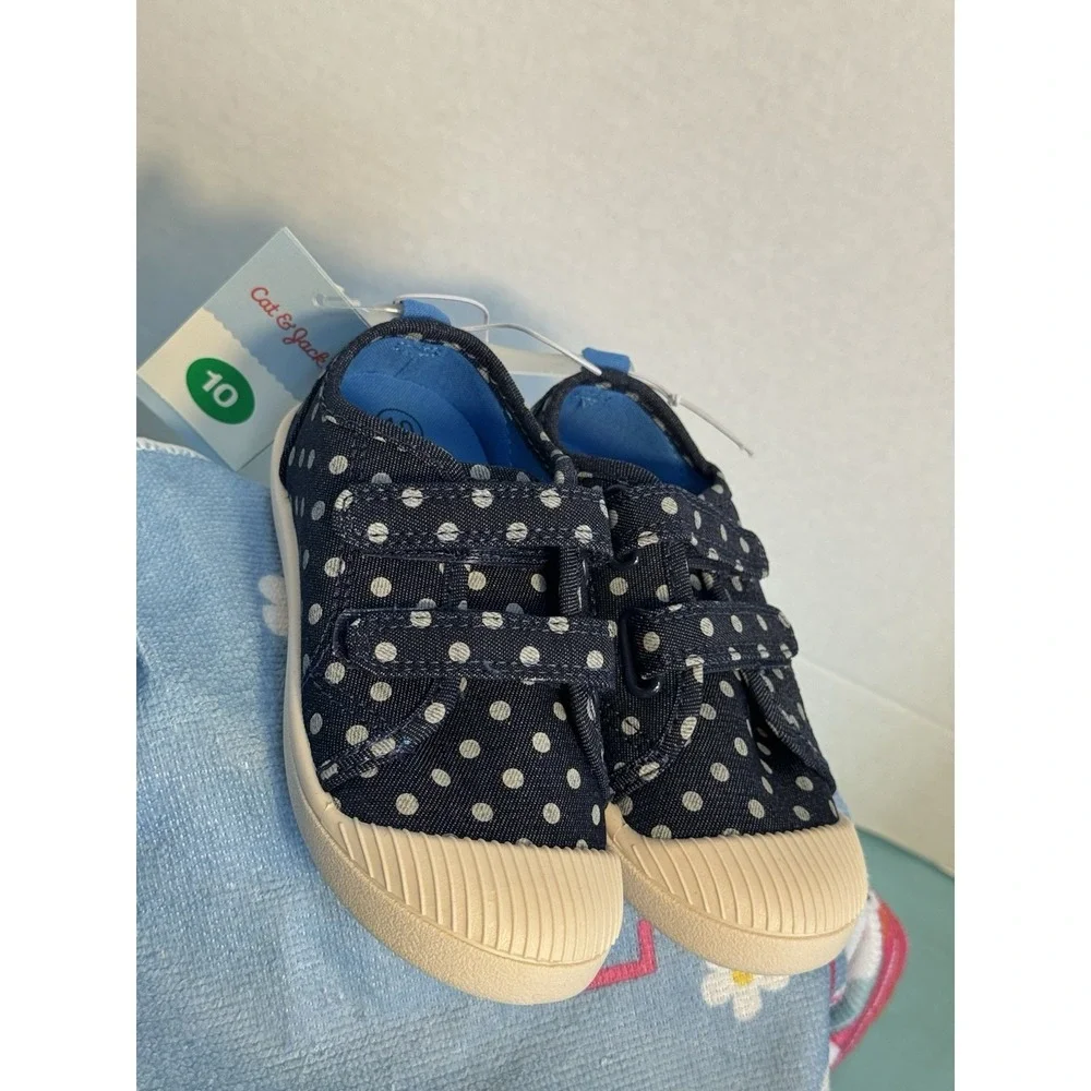 Toddler Girls Slip On Canvas Shoes -‎ Blue w/ White Polka Dots - Size 10 NEW